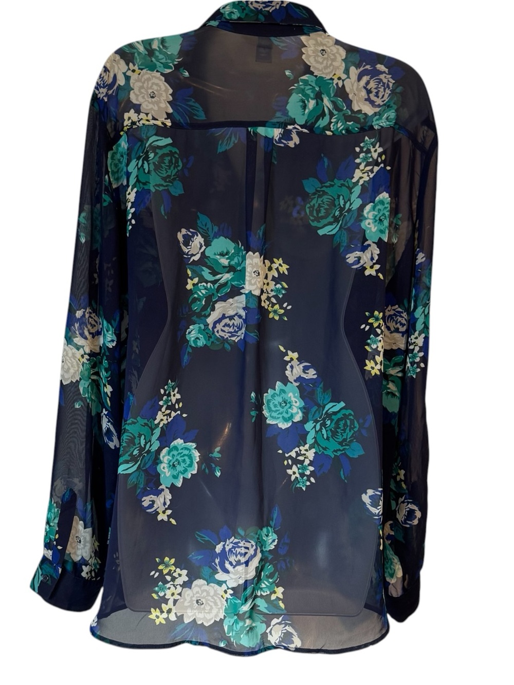 Old Navy Navy Floral Sheer Button-Up Blouse  PLUS: 2X    #N - Picture 5 of 8